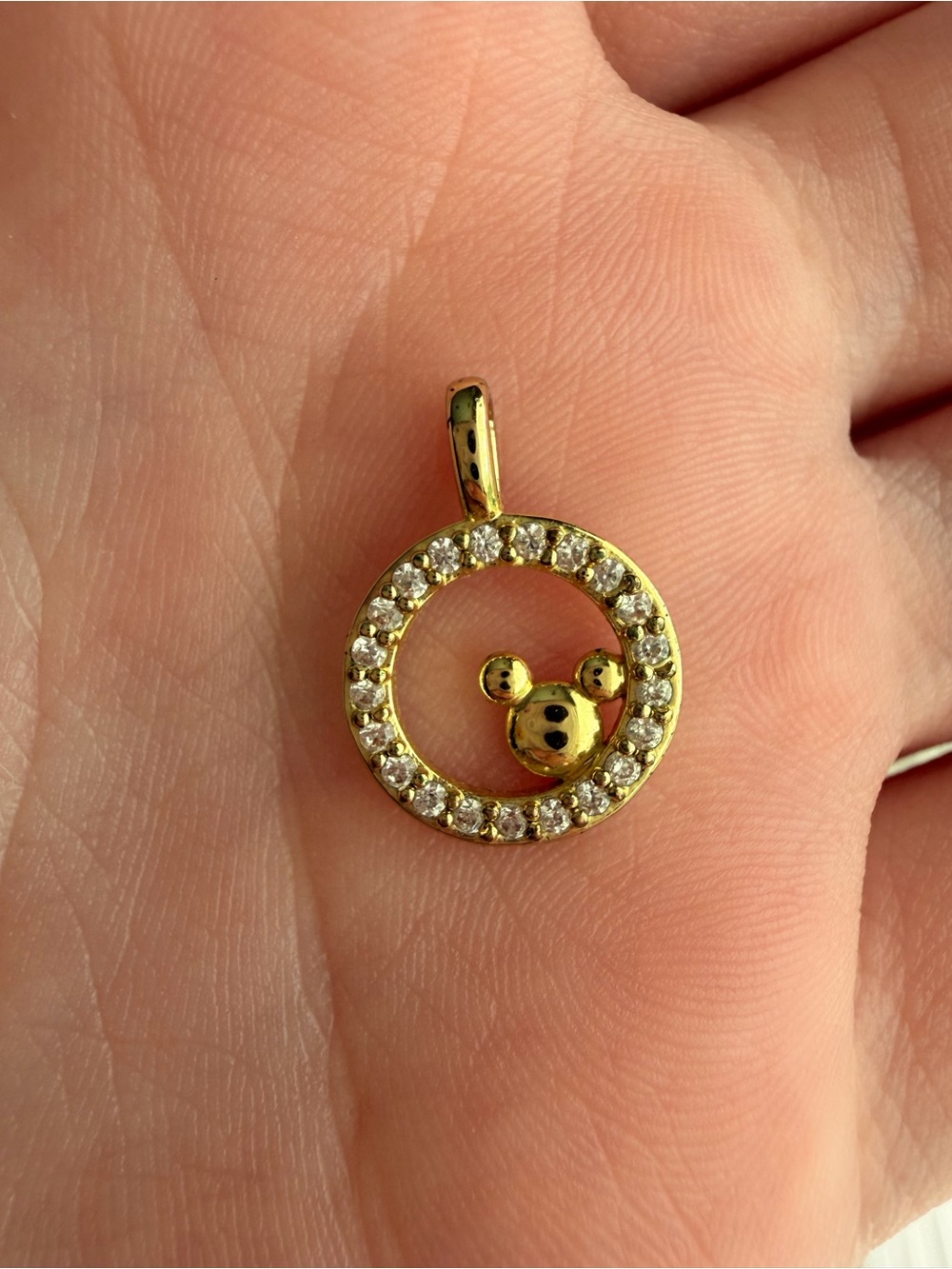 Gold Plated Cubic Zirconia Circle Charm with Disney Motif